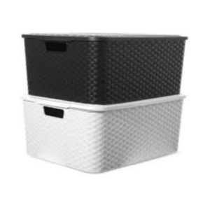 Caja Organizadora Grande de Plástico con Tapa Estilo Ratán