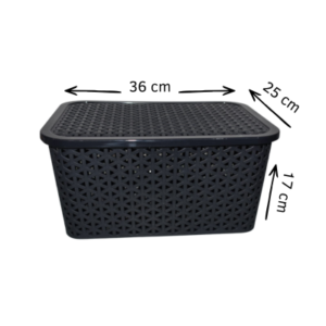 Caja Organizadora de Ratán con Tapa Negra 36x25x17 cm