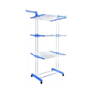 Tender Vertical de Ropa 3 Niveles Plegable Azul con Ruedas