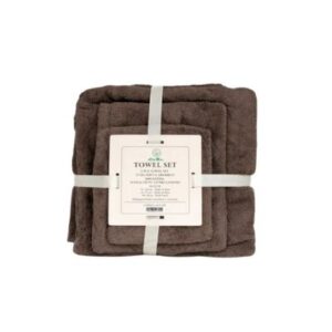 Set de 3 toallas empaquetadas con cinta de regalo incluyendo toalla de baño, mano y facial.