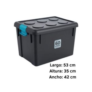 Caja plástica organizadora de 60 litros con tapa y trabas laterales de seguridad