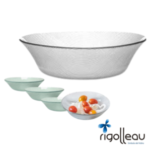 Set Ensaladera + 4 Compoteras Vidrio Rigolleau
